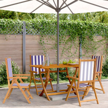 Berkfield Reclining Garden Chairs 4 pcs Blue and White Fabric and Solid Wood