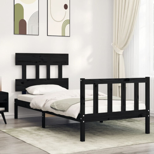 Berkfield Bed Frame without Mattress Black Small Single Solid Wood Pine