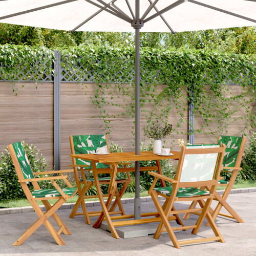 Berkfield Folding Garden Chairs 4 pcs Green Fabric and Solid Wood