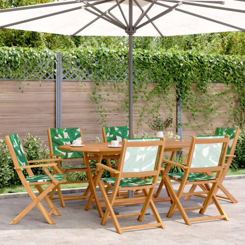 Berkfield Folding Garden Chairs 6 pcs Green Fabric and Solid Wood