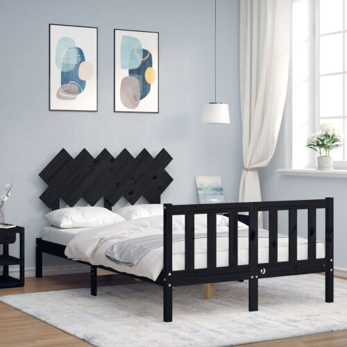 Berkfield Bed Frame without Mattress Black Double Solid Wood Pine