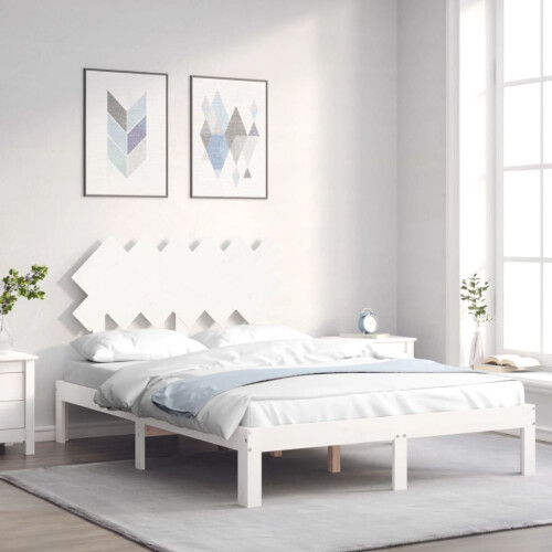 Berkfield Bed Frame without Mattress White Double Solid Wood Pine