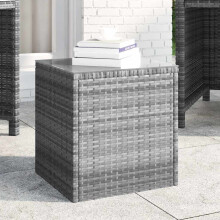 Berkfield Side Table Grey 40x37x40.5 cm Poly Rattan and Tempered Glass