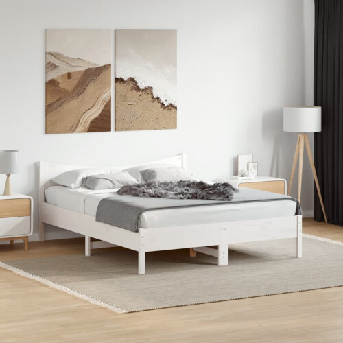 Berkfield Bed Frame without Mattress White 150x200 cm King Size Solid Wood Pine