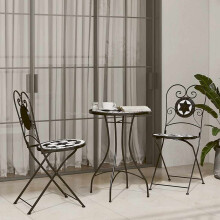 Berkfield Mosaic Bistro Set Black and White Iron and Ceramic