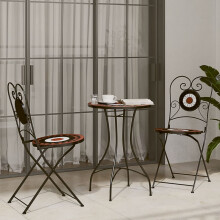 Berkfield Mosaic Bistro Set Terracotta and White Iron and Ceramic