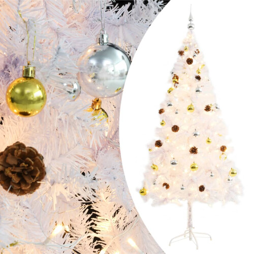 Berkfield Artificial Pre-lit Christmas Tree with Baubles White 180 cm
