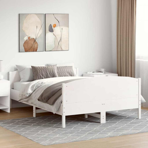 Berkfield Bed Frame without Mattress White 150x200 cm King Size Solid Wood Pine