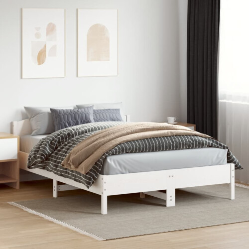 Berkfield Bed Frame without Mattress White 150x200 cm King Size Solid Wood Pine