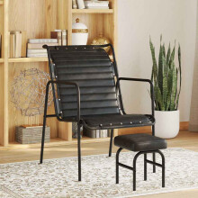 Berkfield Relaxing Armchair with a Footrest Black Real Leather