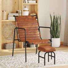 Berkfield Relaxing Armchair with a Footrest Brown Real Leather