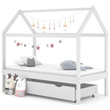 Berkfield Kids Bed Frame with a Drawer White Solid Pine Wood 80x160 cm