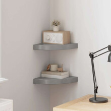 Berkfield Floating Corner Shelves 2 pcs High Gloss Grey 25x25x3.8 cm MDF