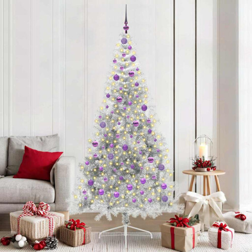 Berkfield Artificial Pre-lit Christmas Tree Silver 210 cm PET