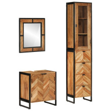 Berkfield 3 Piece Bathroom Furniture Set Iron and Solid Wood Acacia