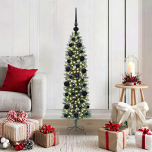 Berkfield Artificial Slim Christmas Tree Green and White 120 cm