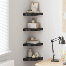 Berkfield Floating Corner Shelves 4 pcs High Gloss Black 25x25x3.8 cm MDF