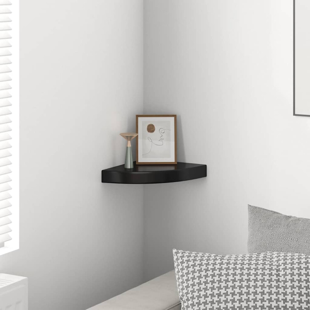 Berkfield Floating Corner Shelf High Gloss Black 25X25x3.8 Cm Mdf 8309399797655