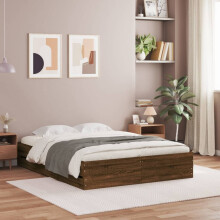 Berkfield Bed Frame with Drawers without Mattress Brown Oak 135x190 cm Double