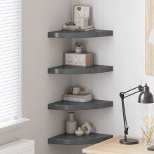 Berkfield Floating Corner Shelves 4 pcs High Gloss Grey 35x35x3.8 cm MDF