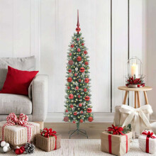 Berkfield Artificial Slim Christmas Tree Green and White 120 cm