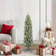 Berkfield Artificial Slim Christmas Tree Green and White 120 cm