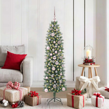 Berkfield Artificial Slim Christmas Tree Green and White 150 cm