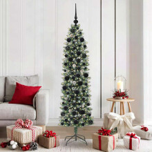 Berkfield Artificial Slim Christmas Tree Green and White 180 cm