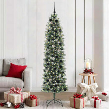Berkfield Artificial Slim Christmas Tree Green and White 210 cm