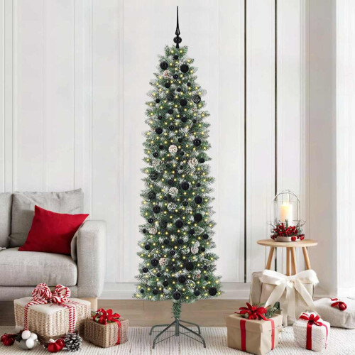 Berkfield Artificial Slim Christmas Tree Green and White 210 cm