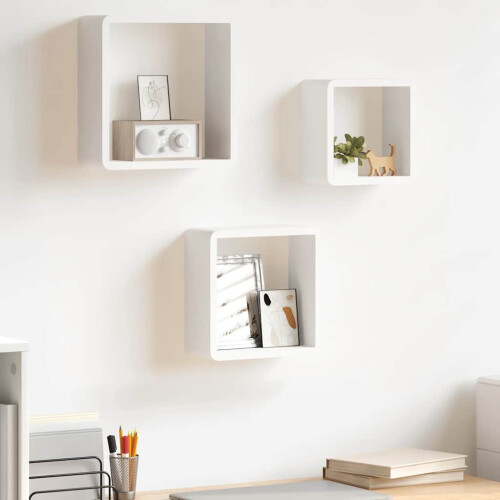 Berkfield Wall Cube Shelves 3 pcs White MDF