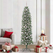 Berkfield Artificial Slim Christmas Tree Green and White 210 cm