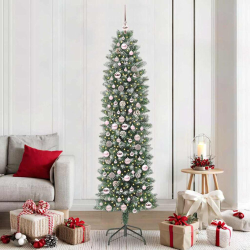 Berkfield Artificial Slim Christmas Tree Green and White 210 cm