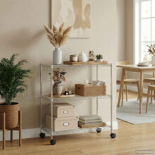 Berkfield 3-Tier Storage Rack with Wheels 60x35x81 cm Chrome 150 kg