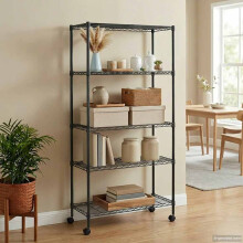 Berkfield 5-Tier Storage Shelf with Wheels 75x35x155 cm Black 250 kg