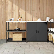 Berkfield Kitchen Storage Set with Shelf 2 pcs Black Cold-rolled Steel