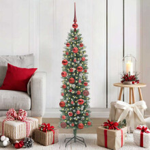 Berkfield Artificial Slim Christmas Tree Green and White 150 cm