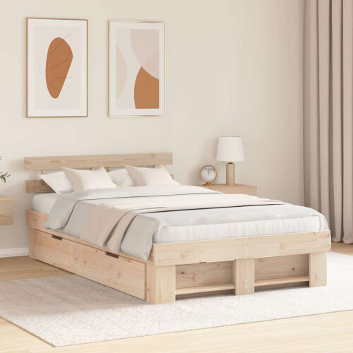 Berkfield Bed Frame with Headboard Brown 135 x 190 cm Solid Pine Wood