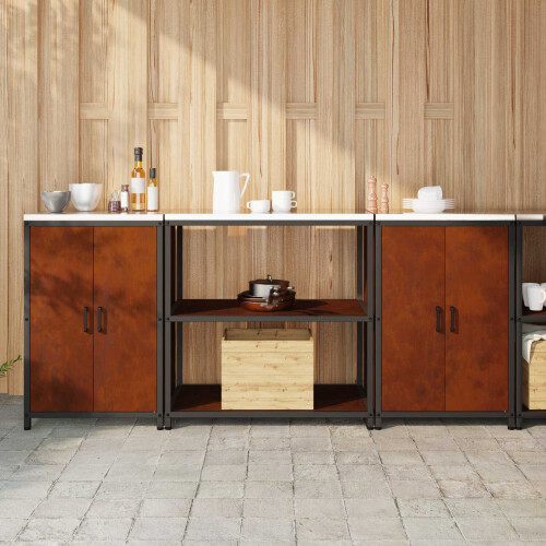 Berkfield Kitchen Storage Set with Shelf 3 pcs Rusty Weathering Steel