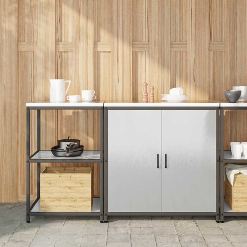 Berkfield Kitchen Storage Set with Shelf 2 pcs Silver Stainless Steel