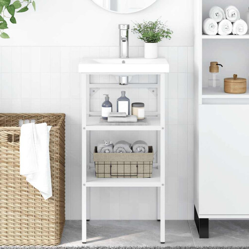 Berkfield Bathroom Washbasin Frame White 40x38x83 cm Iron