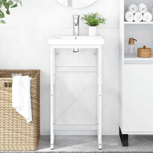 Berkfield Bathroom Washbasin Frame White 40x38x83 cm Iron