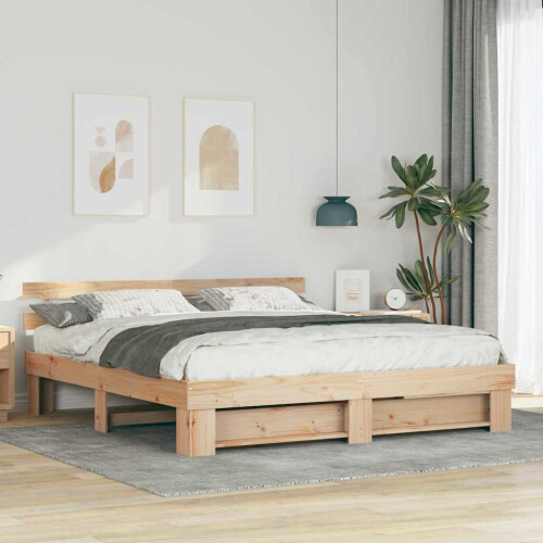 Berkfield Bed Frame with Headboard Brown 180 x 200 cm Solid Pine Wood