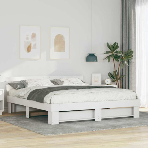 Berkfield Bed Frame with Headboard White 180 x 200 cm Solid Pine Wood