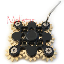 Brass Gear Fidget Spinner Black 9 Gears with Smooth Linkage Motion and Precision Bearing Rotation