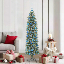 Berkfield Artificial Slim Christmas Tree Green and White 180 cm