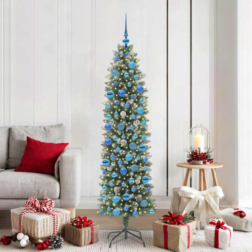 Berkfield Artificial Slim Christmas Tree Green and White 180 cm