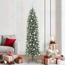 Berkfield Artificial Slim Christmas Tree Green and White 210 cm