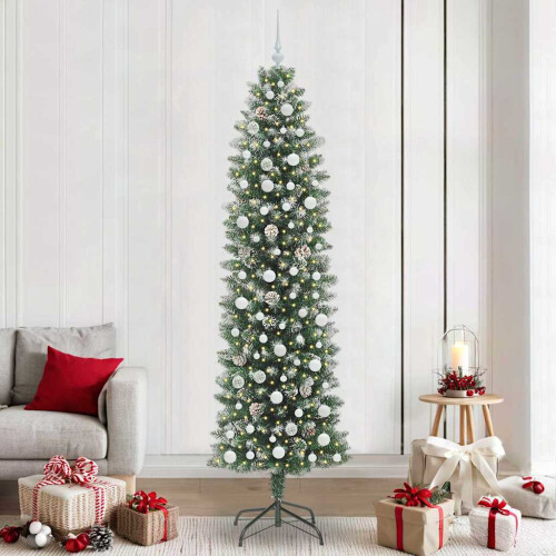 Berkfield Artificial Slim Christmas Tree Green and White 240 cm