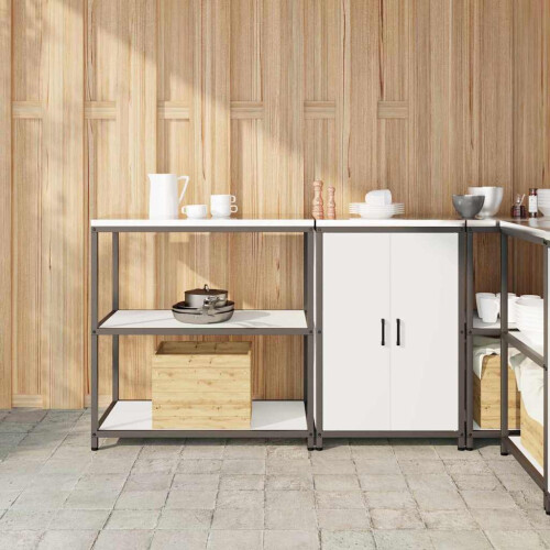 Berkfield Kitchen Storage Set with Shelf 2 pcs White Cold-rolled Steel